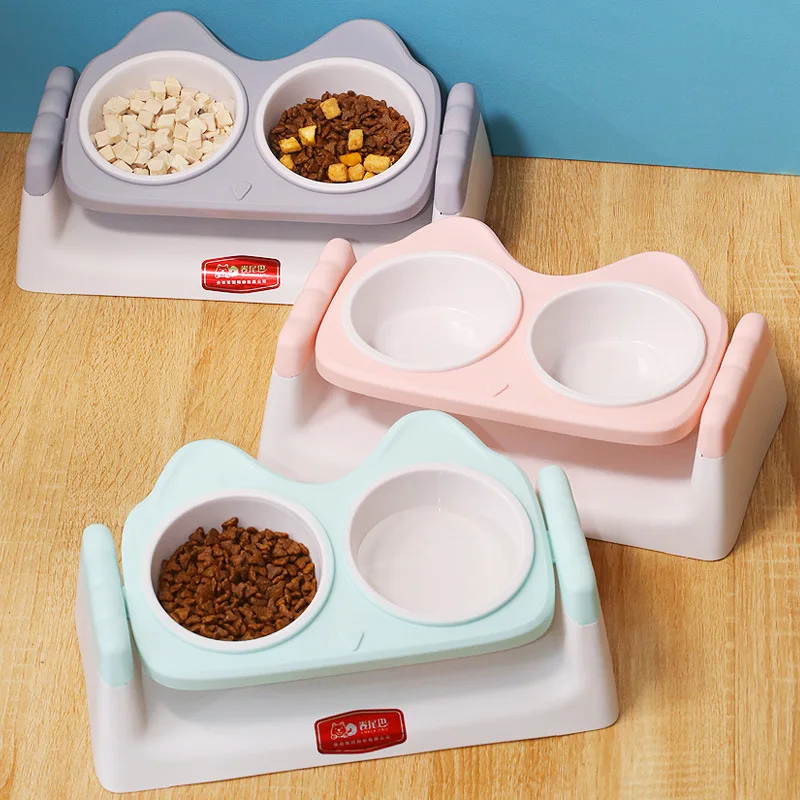 

Pet Supplies Double Bowls for Cat's Accessories Anti-tipping Puppies Pet Dog Food Storage Double Cat Bowl Dispenser