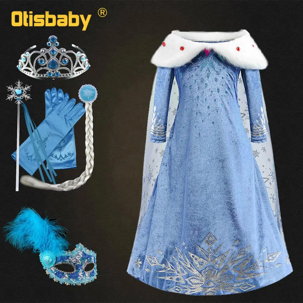 Зимнее нарядное платье Эльзы с длинными рукавами вельветовые платья для девочек
