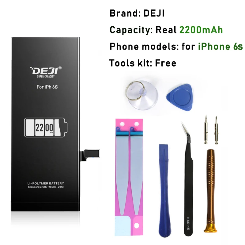 2200mA for iphone6s DEJI оригинальная литиевая батарея для iPhone 5se/6/6s/6 p/6s p с бесплатными инструментами, набор, настоящая батарея большой емкости, замена 0 циклов - Цвет: 2200mA for iphone6s