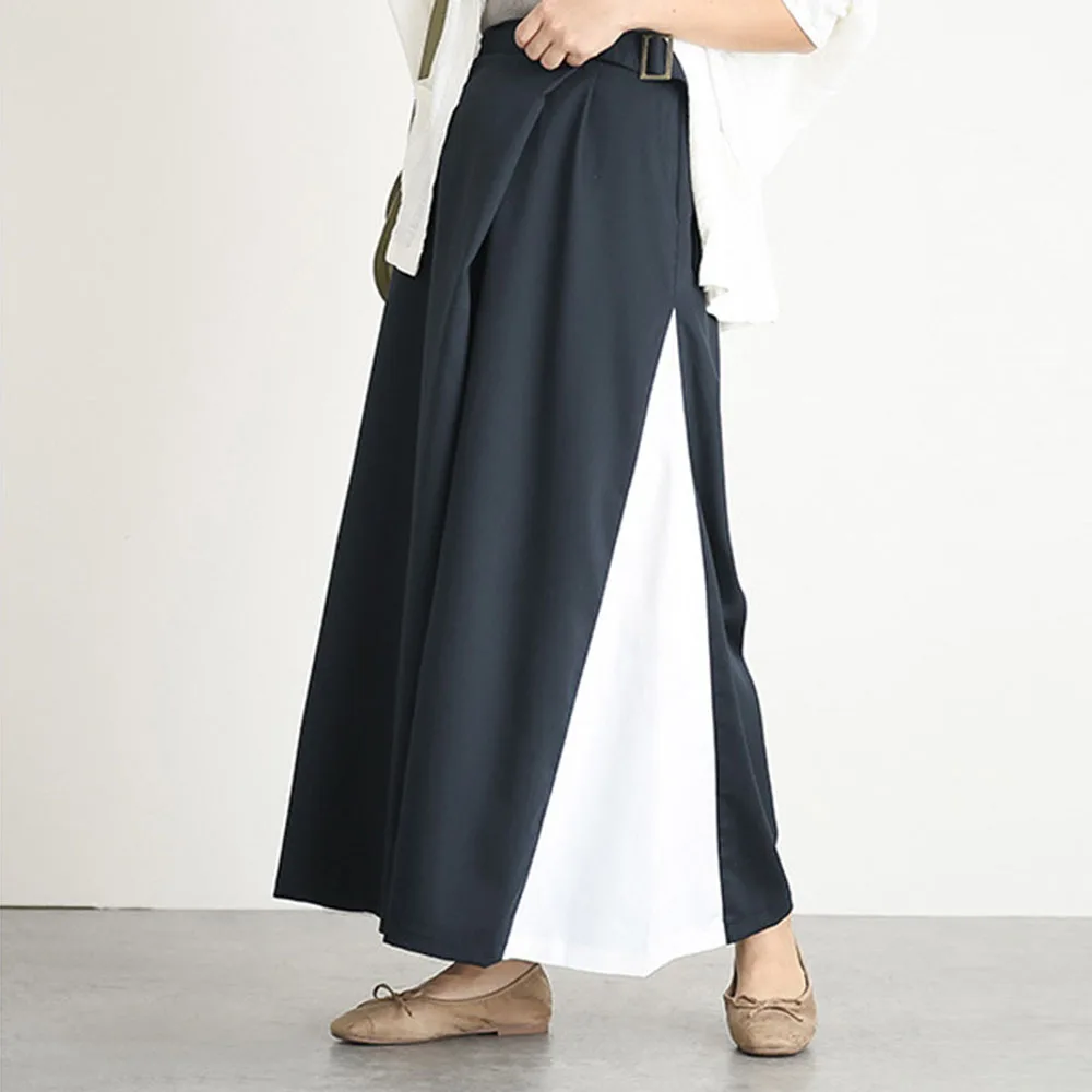 Wide Legs Long Pants Women 2020 Spring Summer Korean Office Ladies Colors Patchwork Ankle-Length Causal Linen Mori Girl | Женская одежда
