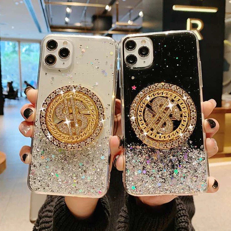 

Lucky Diamond Dollar Turnplate Phone Case for IPhone 12 11 Pro Max SE 20 7 8 Plus X XR XS 6 6S Quicksand Bling Star Cover Funda
