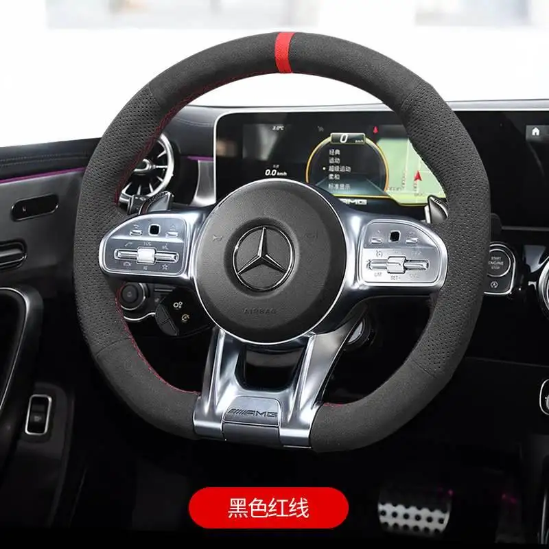 

DIY Hand-Stitched Suede Leather Car Steering Wheel Cover for Mercedes-Benz AMG C43 E53 S63 GLE G63 Interior Auto Accessories