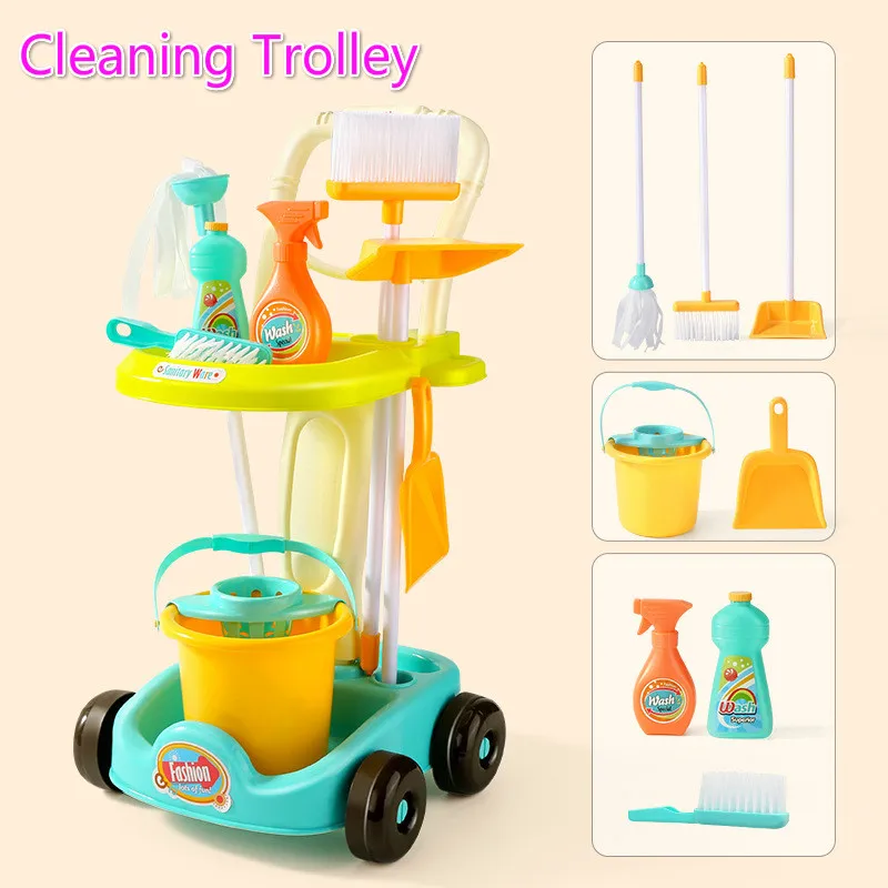 

New Product Children's Simulation Sweeping Toy Cleaning Kit Tool Trolley Simulation Play House Cleaning Toy Boy Girl Toy Gift