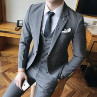 2020 new solid color plus size 4xl british gentleman suit for men fashion business casual dress male three pieces set