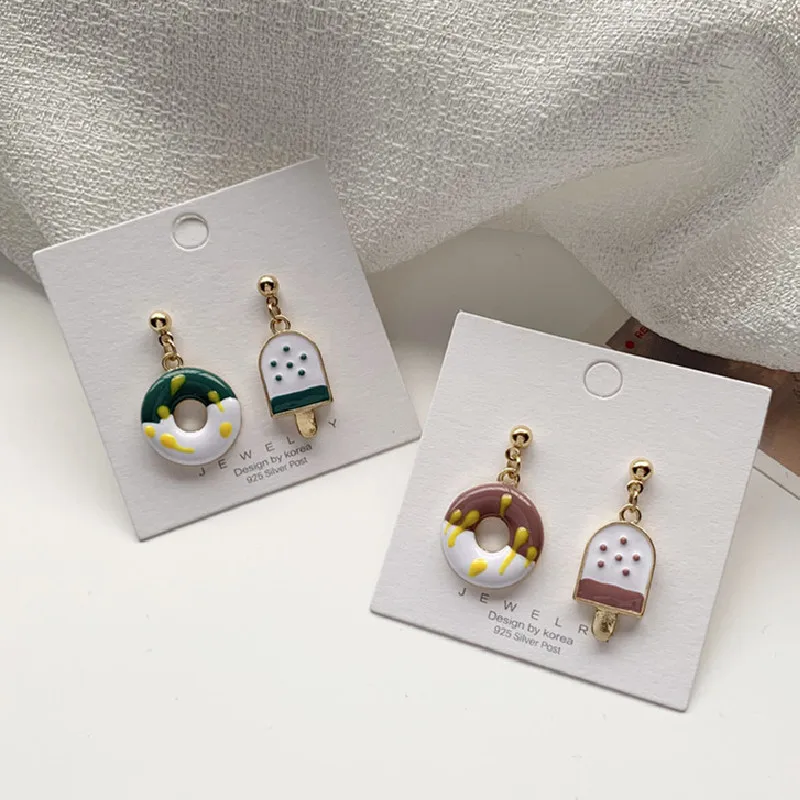 

New Korean fashion cute asymmetrical ice cream dangling earrings jewelry earrings holiday ladies summer personality earrings