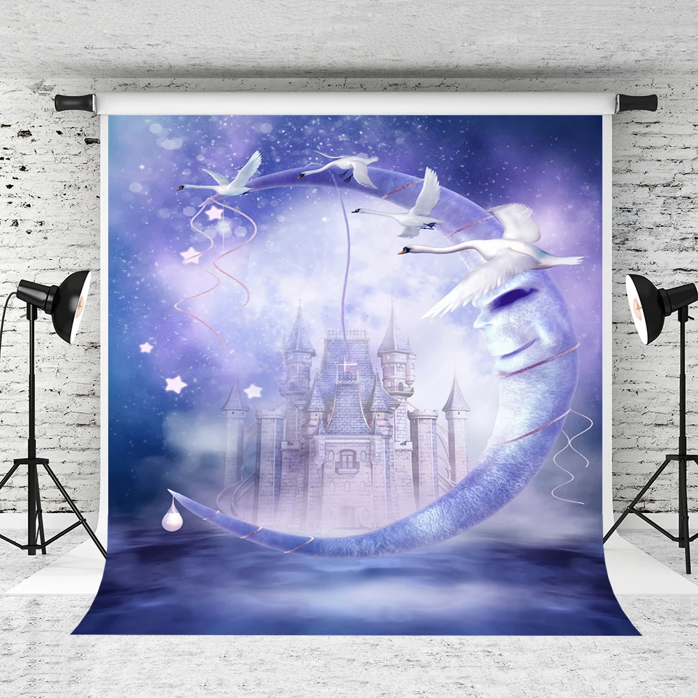 VinylBDS голубое ночное небо фотографические фоны сказочный замок Луна фотография