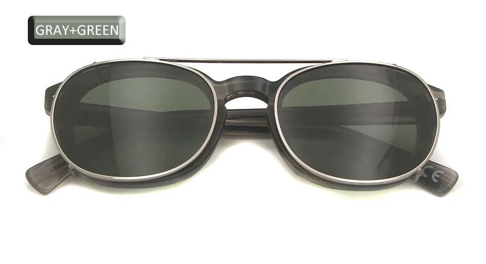 Gray Green SORBERN Круглый клип на солнцезащитные очки для мужчин поляризационные линзы Ацетат Оправа Металл стимпанк съемный резной Дизайн Винтажные Солнцезащитные очки - Цвет линз: Gray Green