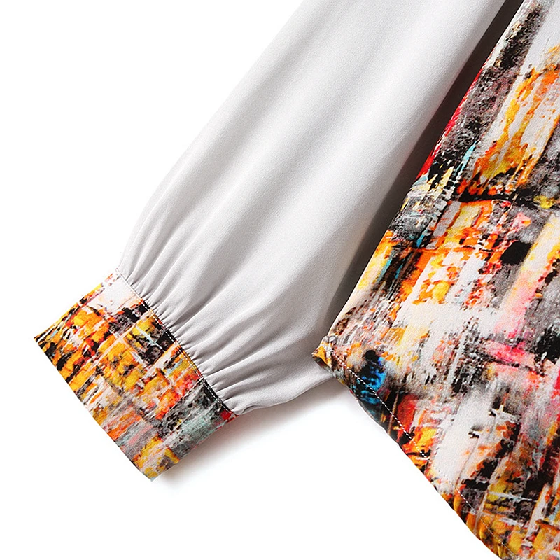 

100% Silk Blouse Women Shirt Casual Style Printed Vintage Turn-down Collar Long Sleeve Elegant Blouses New Fashion