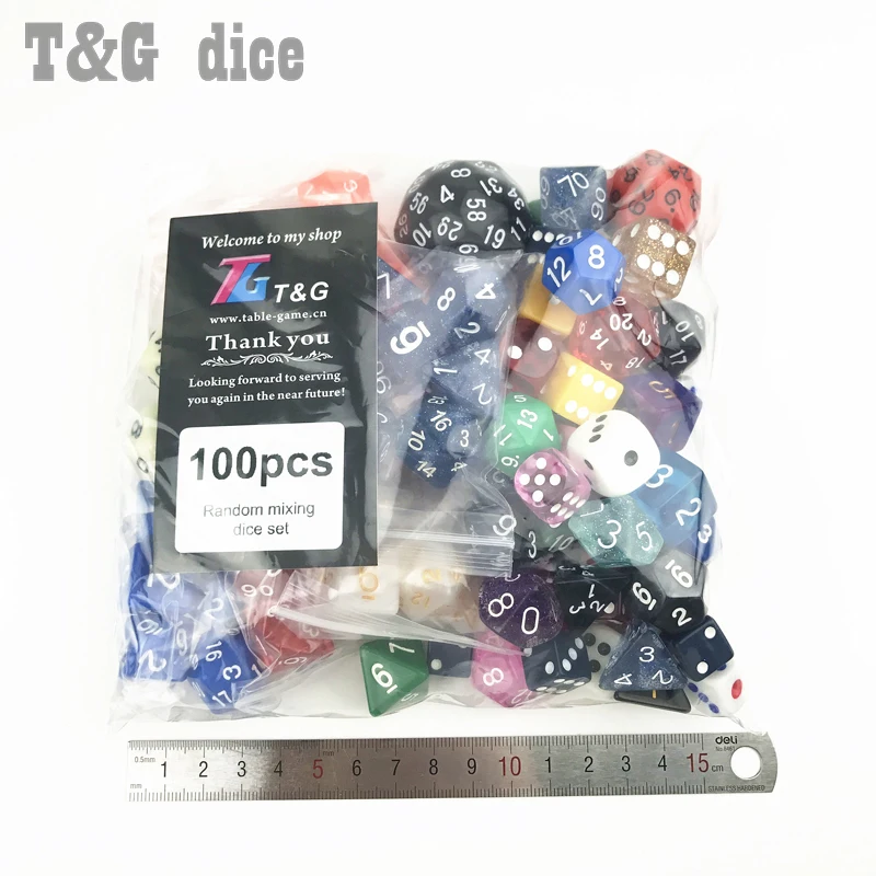 T & G оптовая продажа набор пластиковых многосторонних игральных костей 100