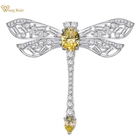 wong rain creative 925 sterling sliver 810mm created moissanite citrine gemstone wedding party dragonfly brooches fine jewelry
