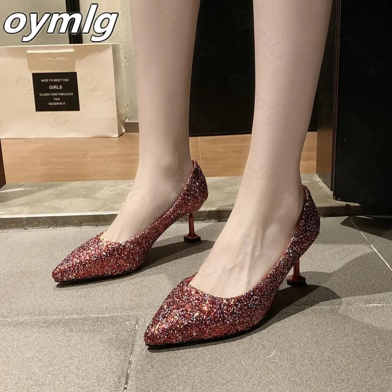 

Wedding Sexy Women's Spring Summer Pumps High Heels Shoes Bling Elegant Red Ladies Party Female Zapatos De Mujer Tacon