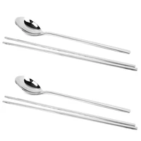 2pcsset stainless steel korean chopsticks spoon engraving patterns