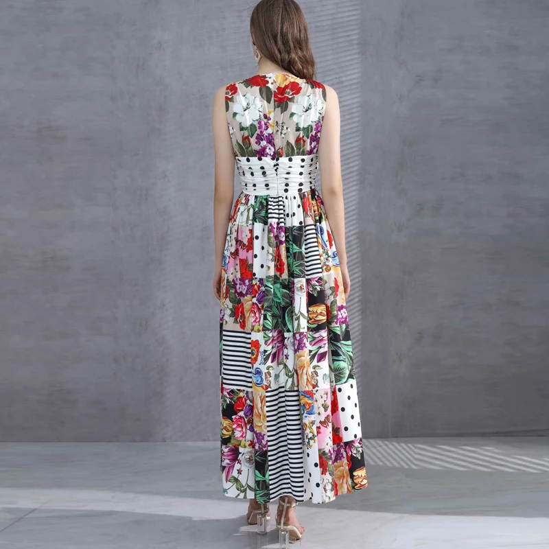 

2021 SPRING V NECK SLEEVELESS FLORAL PRINT MAXI DRESS