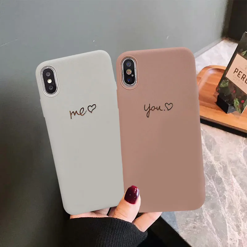 GYKZ простой однотонный чехол для пары You Me iPhone X XS MAX XR 7 8 6 6s Plus Love Heart Мягкий