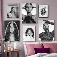 america actress singer selena gomez vintage black and white portrait art poster sexy girl art prints fans collect wall draw