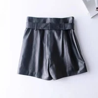 2022 all match new leather sheepskin wide leg leather shorts womens high waist loose and thin leather shorts g6