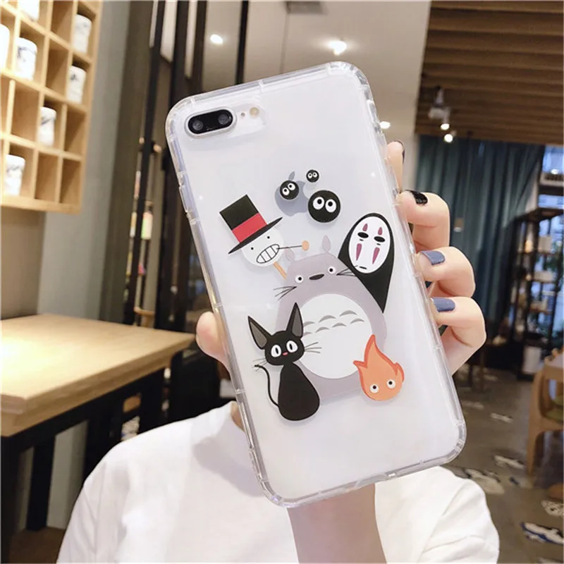 Японский мультфильм Тоторо унесенный спиром Ghibli Аниме Миядзаки Kaonashi мягкий прозрачный чехол для телефона iPhone XR X 7 7Plus 6 6S XS Max case