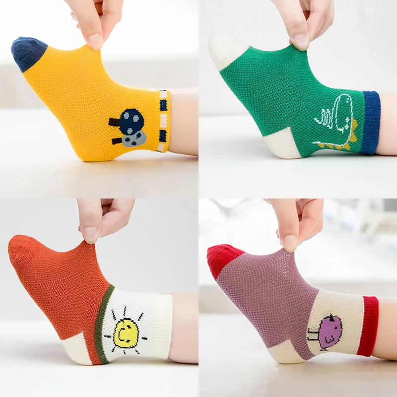 

5 Pairs/Lot Baby Cotton Short Socks Toddler Boys Girls Mesh Thin Sock Kids Children Summer Rainbow Striped Colorful Print Socks