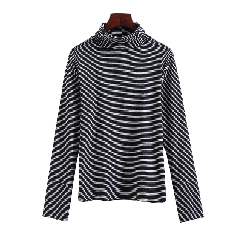 

Autumn Turtleneck T-shirt Women's Harajuku T-shirt Female Slim Long-sleeved Striped Cotton T-shirt Cute Sexy Street Party Shirt