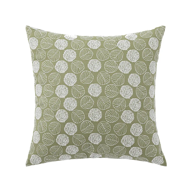 

INS Little daisy embroidered cushion cover leaf printed yellow green pillow cover sun flower tufted jacquard white pillowcase