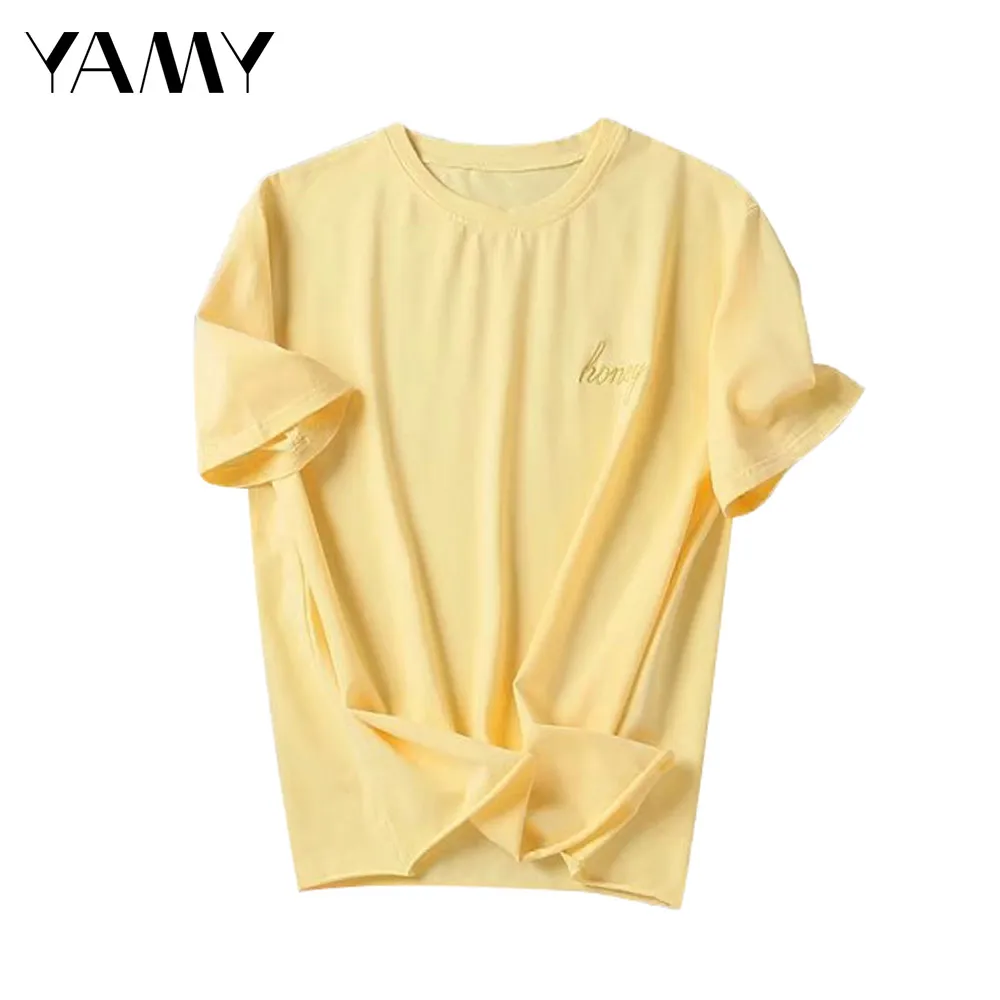 Женская Винтажная футболка с вышивкой Honey Paris розовая или желтая хлопковая