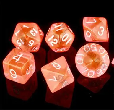 TRANSPARENT ORANGE 7 шт./пакет многогранные кости набор D4, D6, D8, D10, D10%, D12, D20 красочные аксессуары для Настольная игра RPG Подземелья и Драконы DnD MTG - Цвет: TRANSPARENT ORANGE