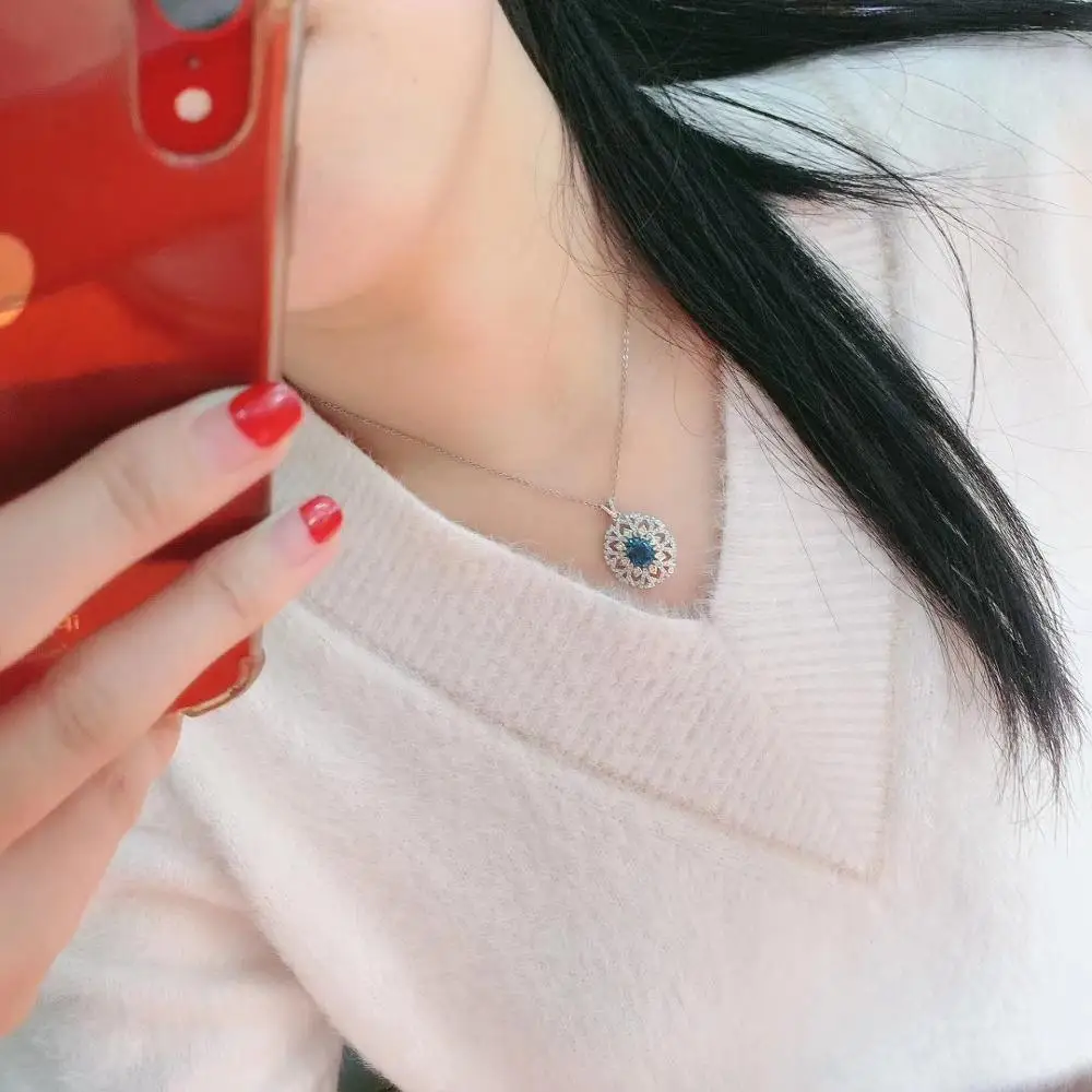 Женское ожерелье из серебра 925 пробы с натуральным голубым топазом | Украшения и