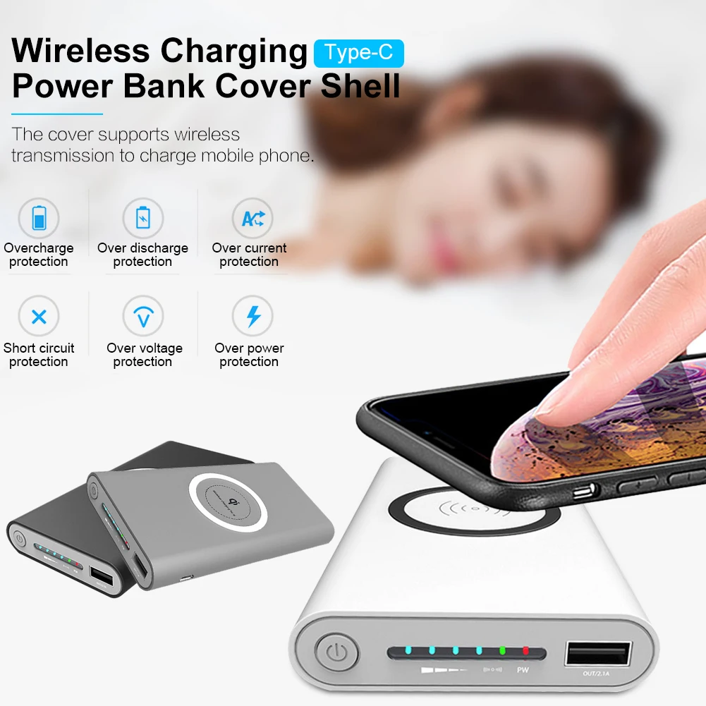 

TYPE-C Interface Power Bank Cover Wireless Charging Power Bank Cover Shell Electronic Accessories Battery Parts And Charger Part