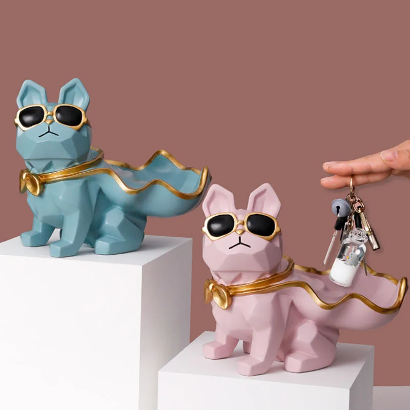 

Nordic Creative Sunglasses Bulldog Storage Tray Fruit Snack Plate Tray Resin Craft Desktop Ornament Home Decoration Accessories
