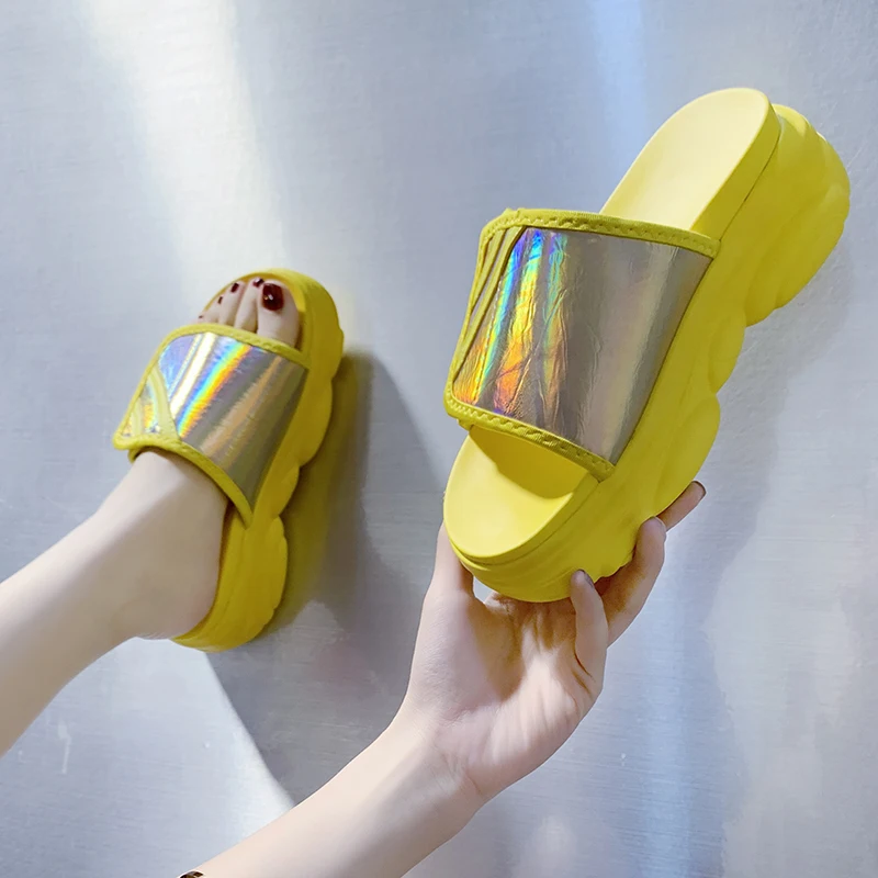 Шлепанцы женские на толстой платформе повседневные сандалии с открытым носком