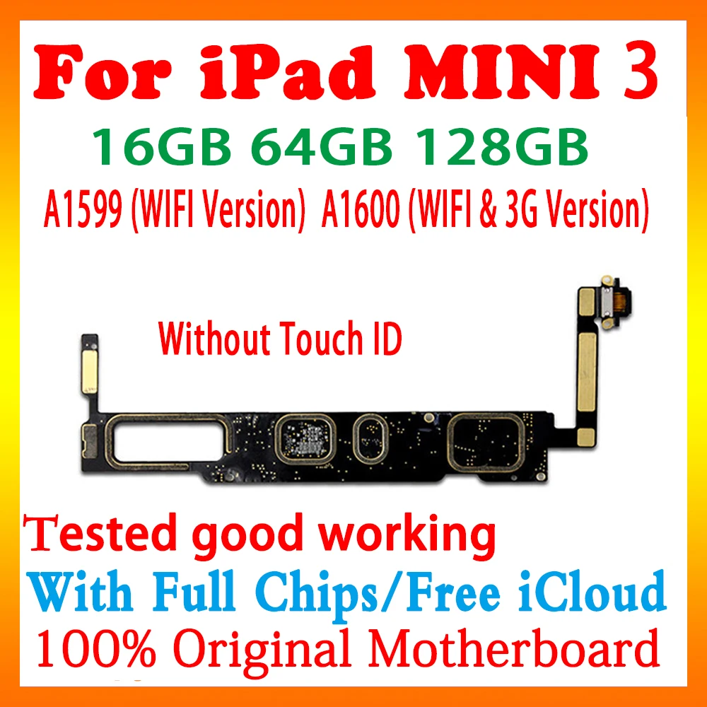 100% оригинальная материнская плата для ipad mini 3 A1599 версия с Wi-Fi touch ID