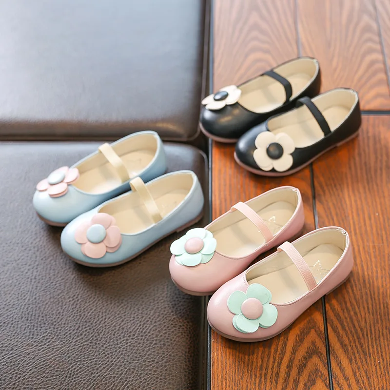Туфли детские с цветами нескользящая подошва плоская повседневная обувь для