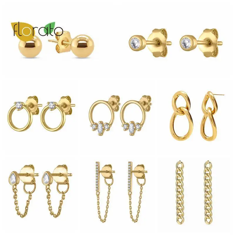 

1 Pair 925 Sterling Silver Zircon Round Stud Earrings For Women Piercing Gold Earrings Minimalist Small Circle Earrings Jewelry