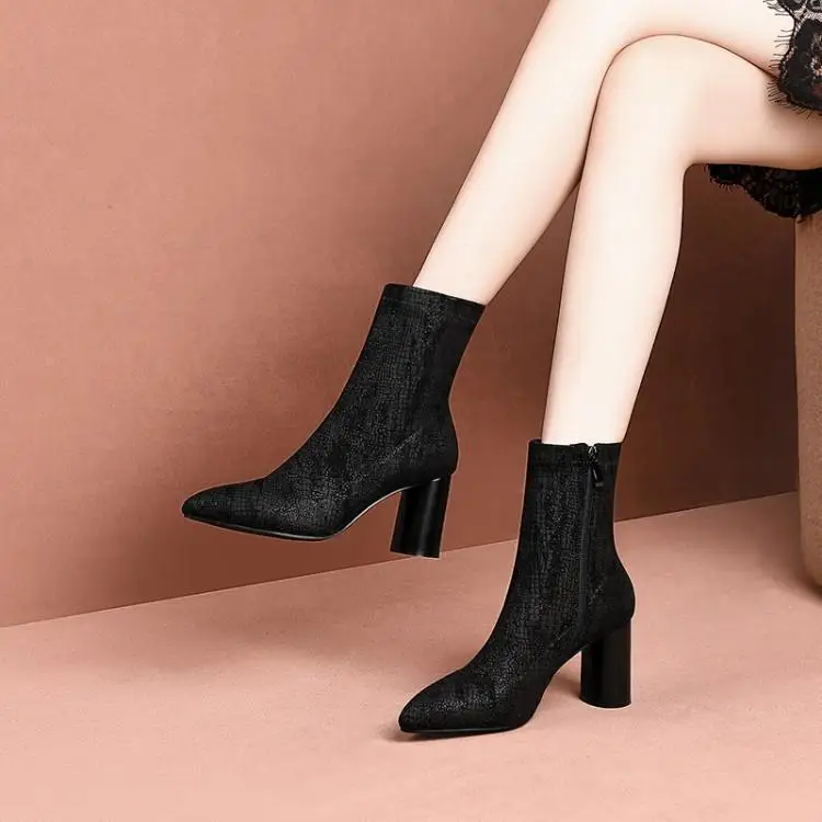 Ins elastic boots thick heel Martins ladies fashion fall/winter cloth Martin Boots winter shoes women | Обувь