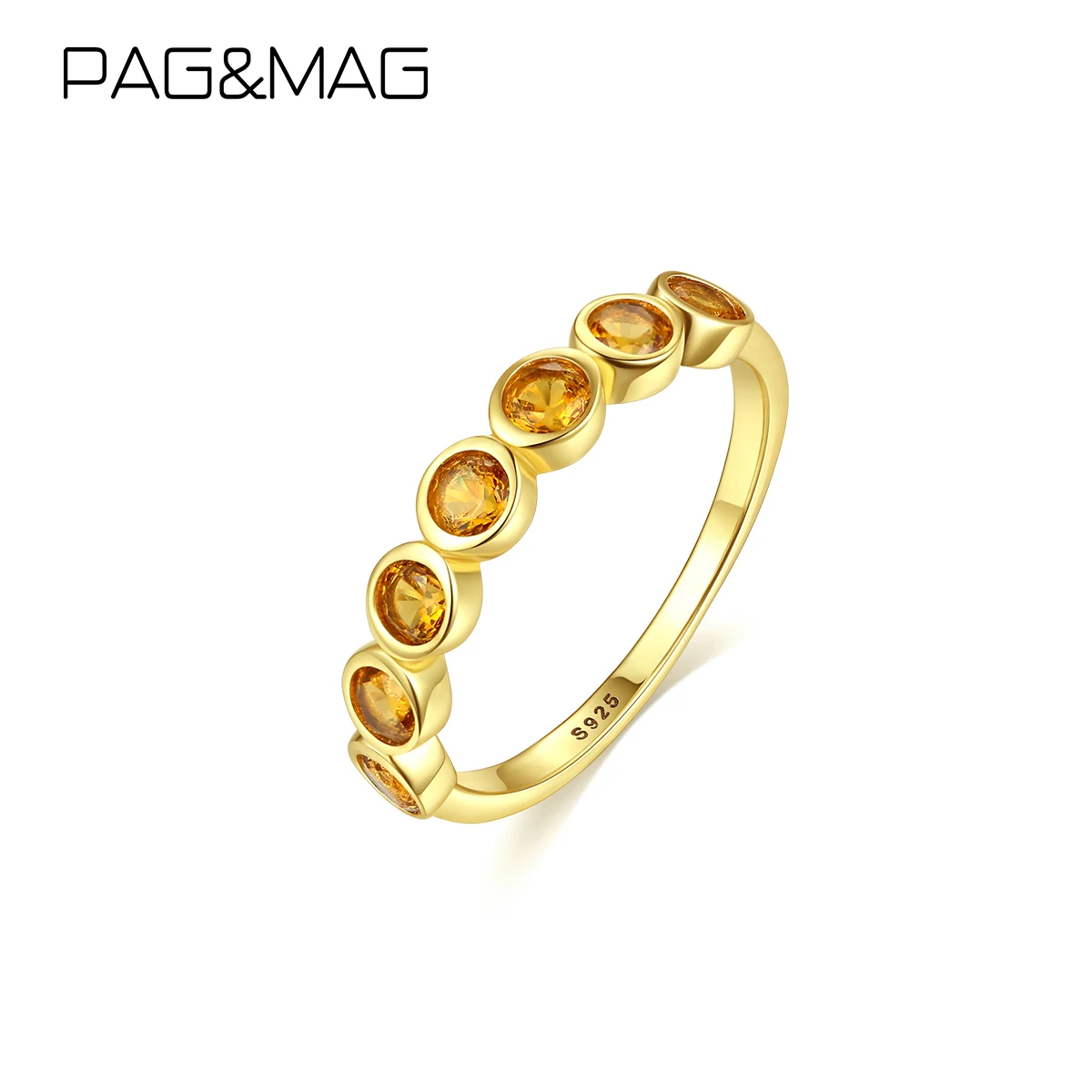 PAG & MAG Настоящее серебро 925 пробы круглые кольца цитрин кольцо на палец для женщин
