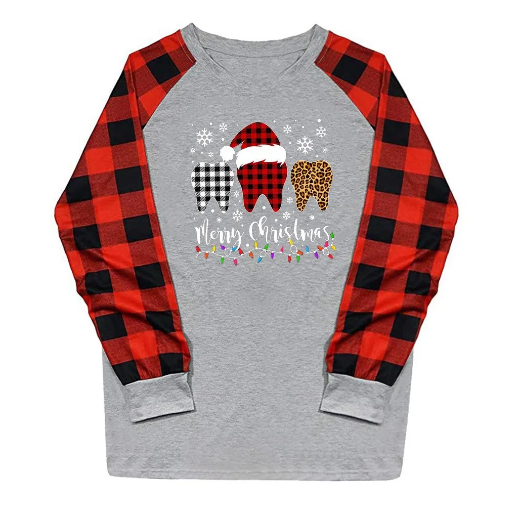 Женский Повседневный Рождественский свитер в клетку с длинным рукавом реглан 2020