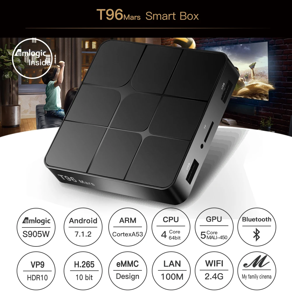 Smart tv Box T96 Mars Android 7,1 S905W телеприставка WiFi 4K VP9 H.265 DLNA HD2.0 1 ГБ/2 Гб ram 8 ГБ/16 ГБ медиаплеер 2,4 ГГц