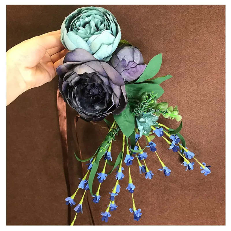 

Forest Fabric Flower Women Wedding Flower Crown Wreath Bohemia Handmade Big Flower Head Clip Hair Accessories Bride Headdress