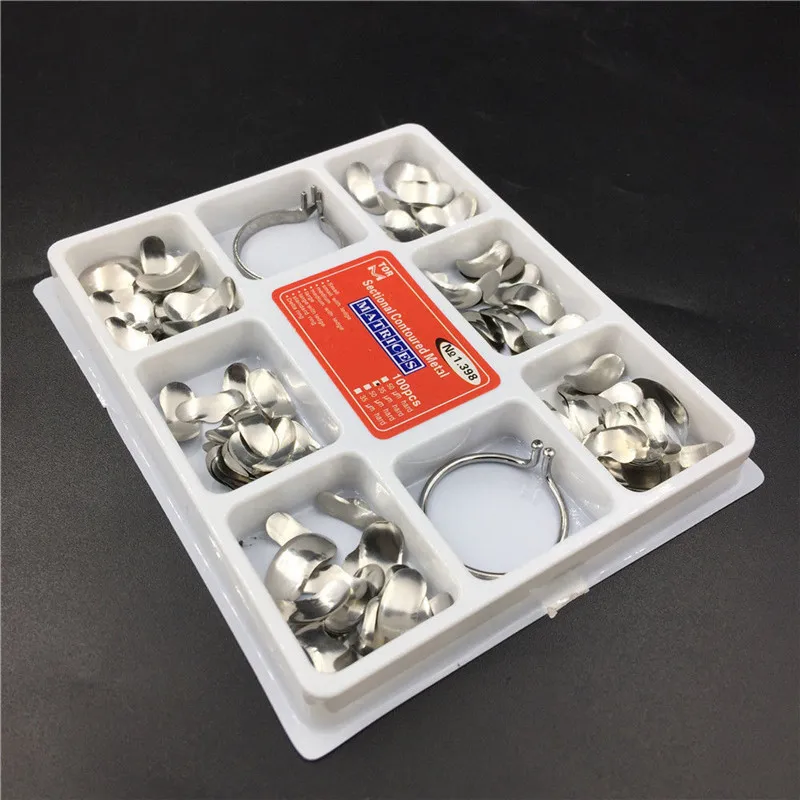 

100pcs Dental Matrix No.1.398 Sectional Contoured Metal Matrices with 2 Rings set for Teeth Replacement Dentsit Tools