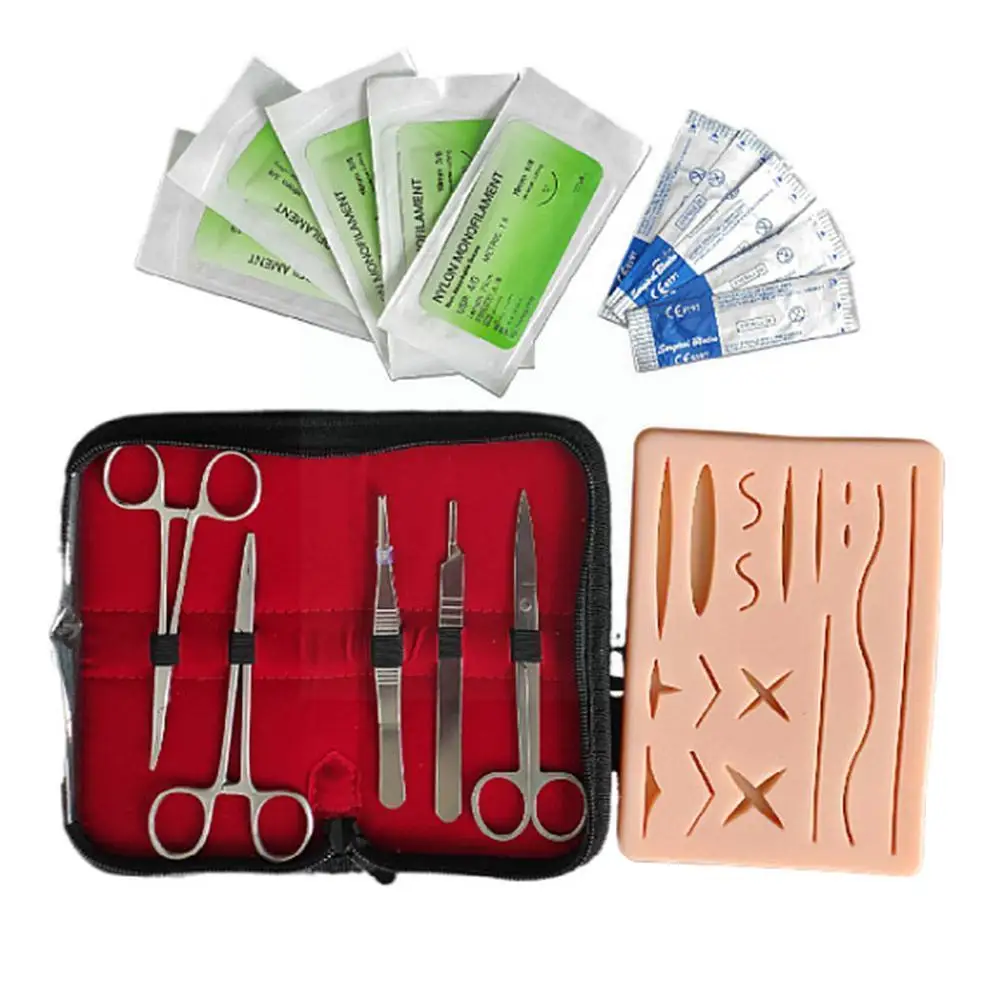 

Skin Suture Practice Silicone Pad Kit With Wound Simulated Needle Scissors Teaching Training Student Equipment Kit Tool Med Z0g3