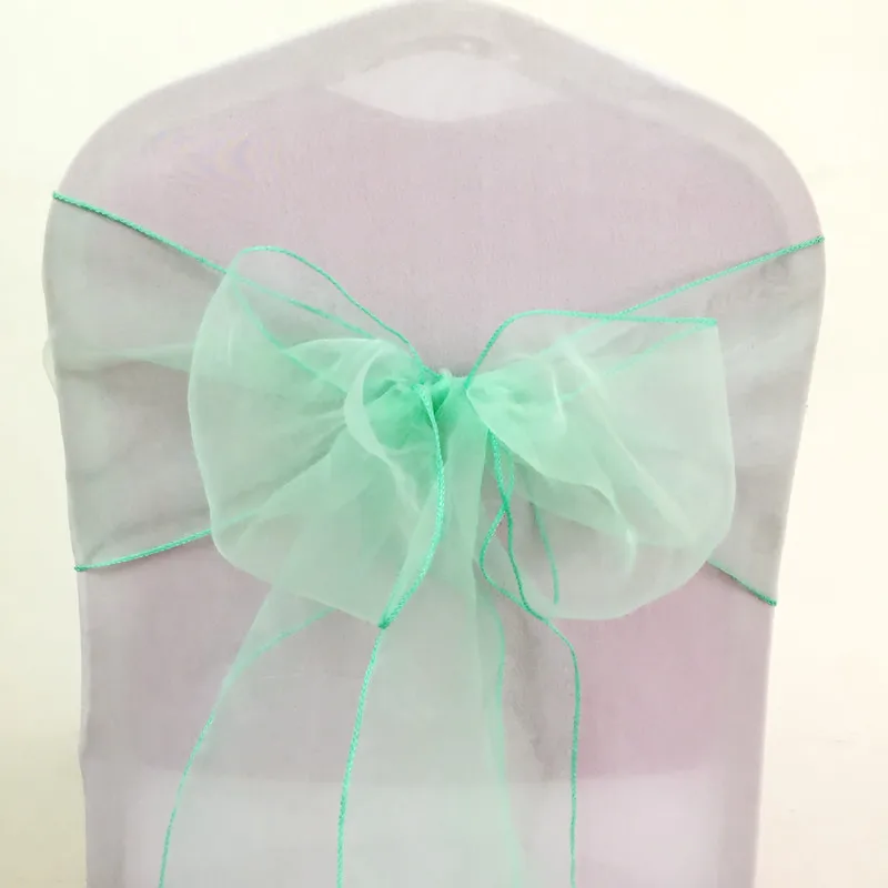 Mint Green WedFavor 100 шт персиковый хрусталь органза стул банты Свадебная лента на стул Галстуки для отеля банкета украшения - Цвет: Mint Green