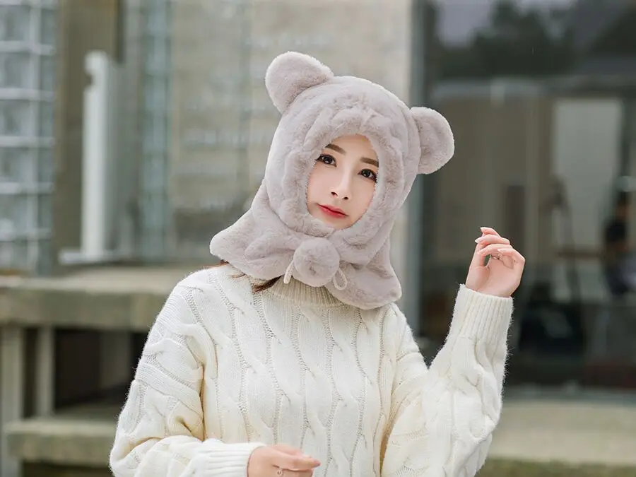 PLOERMIN новые милые Мультяшные уши Skullies Beanies кроличий мех вязаные шапки зимние толстые теплые мягкие Твердые крышки Зимние женские шапки