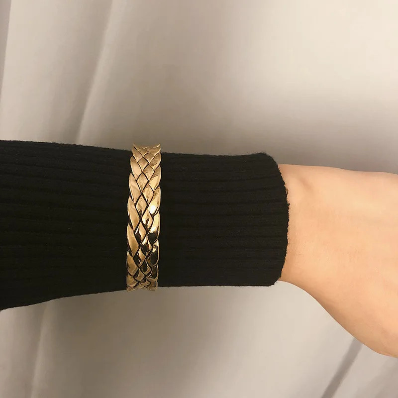 Модный эффектный Золотой Рельефный ручной вязаный браслет простой модный