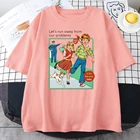 Давайте убежать художественный принт женские футболки большой Размеры крутая футболка в винтажном стиле; Дышащая рубашка с короткими рукавами в винтажном стиле с О-образным вырезом, женская футболка