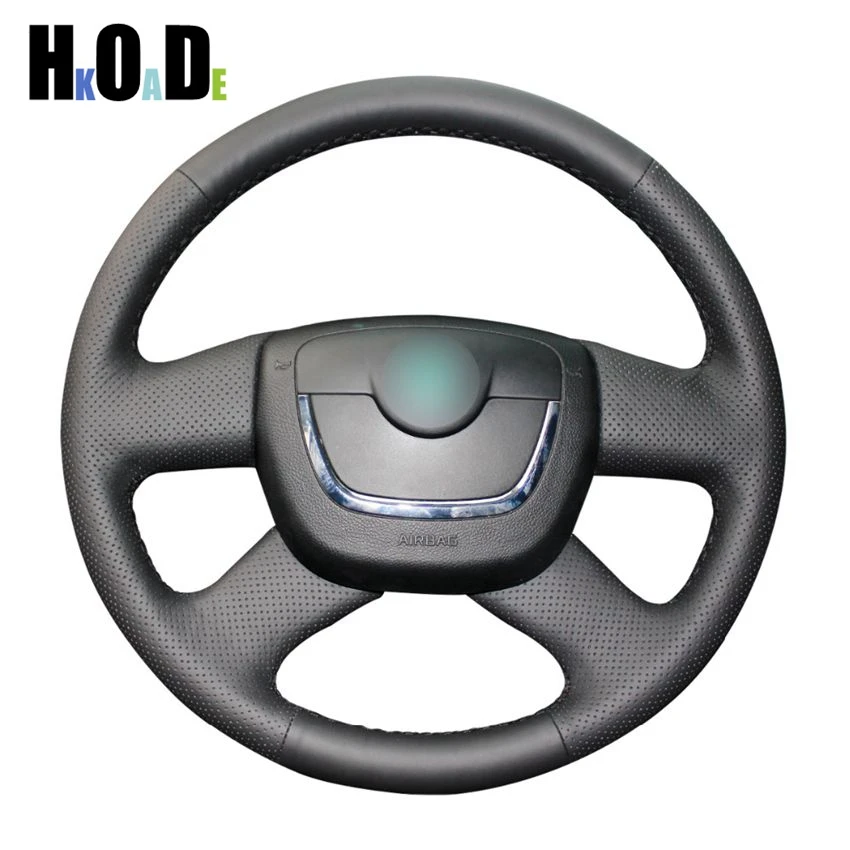 

Hand-stitched Black Artificial Leather Steering Wheel Cover for Skoda Octavia 2009-2013 Citigo 2011-2012 Roomster Fabia