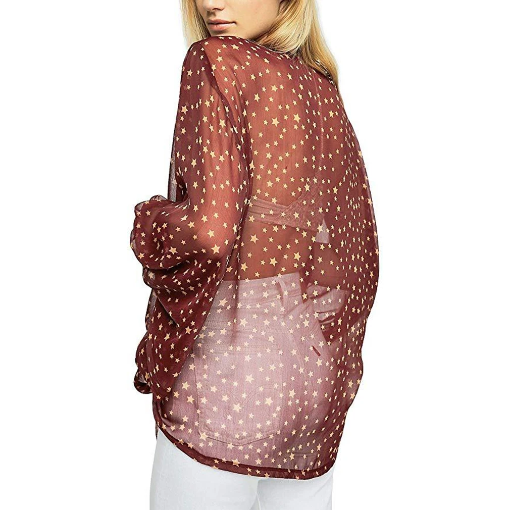 

Women'S Fashion Print Chiffon Shirt Elegant Bow Decoration Top Ladies Casual Loose V-Neck Sun Shirt