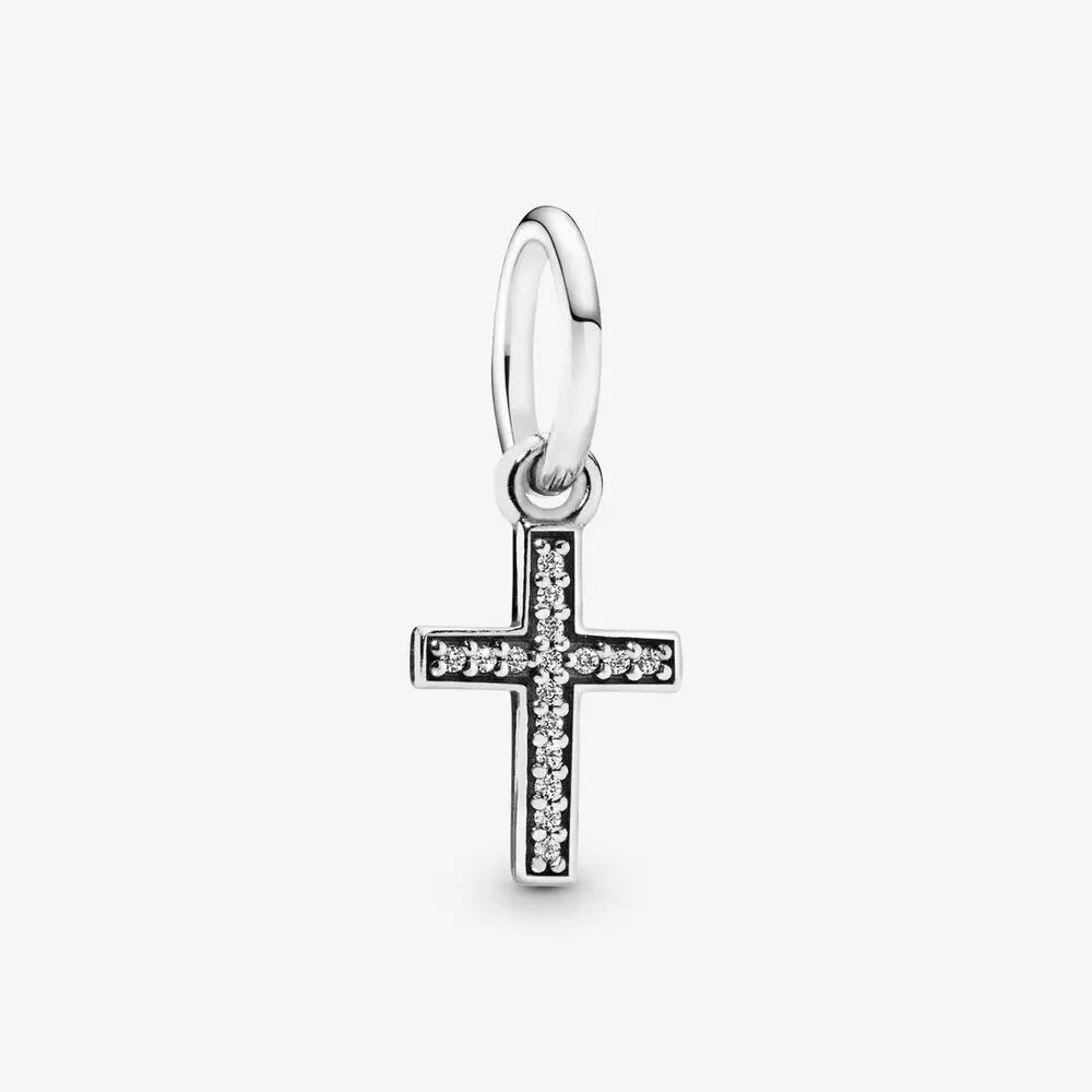 

100% 925 Sterling Silver Beads Clear CZ Sparkling Cross Dangle Charms Fit Pandora Bracelet DIY Jewelry Gift bijoux