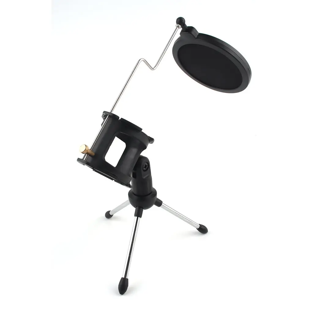 

Microphone Tripod Stand Foldable Desktop Microphone Bracket with Shock Mount Mic Holder Clip and Pop Filter
