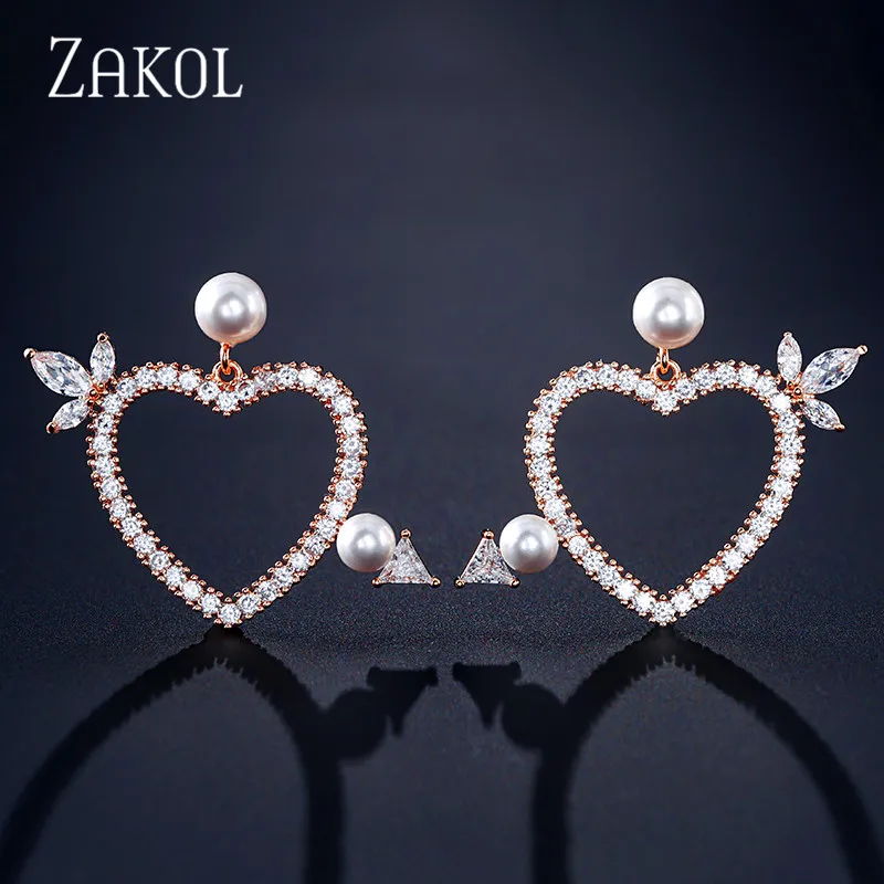 ZAKOL романтические висячие серьги в форме сердца с кубическим цирконием AAA для