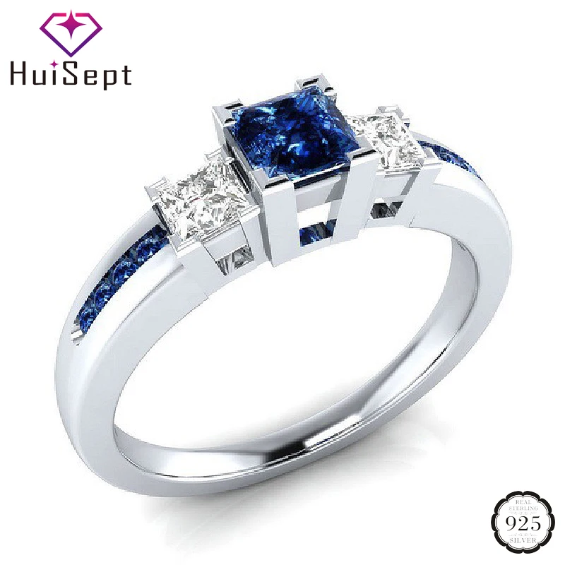 

HuiSept 925 Silver Ring Jewelry Accessories for Women Wedding Engagement Fashion Sapphire Zircon Gemstones Finger Rings Ornament